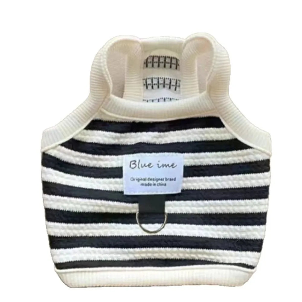 Striped Dog Halter Vest with Leash Ring | Black & White S-L Dog Vest Richie's