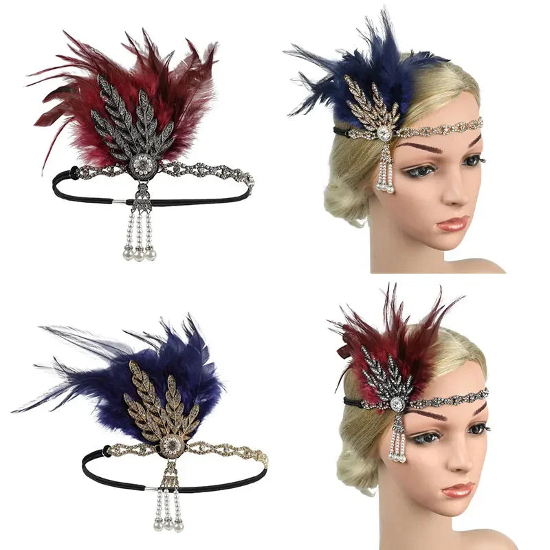 Women's Feather Flapper Headband – 1920s Vintage Rhinestone Feather Flapper Headband Richie's