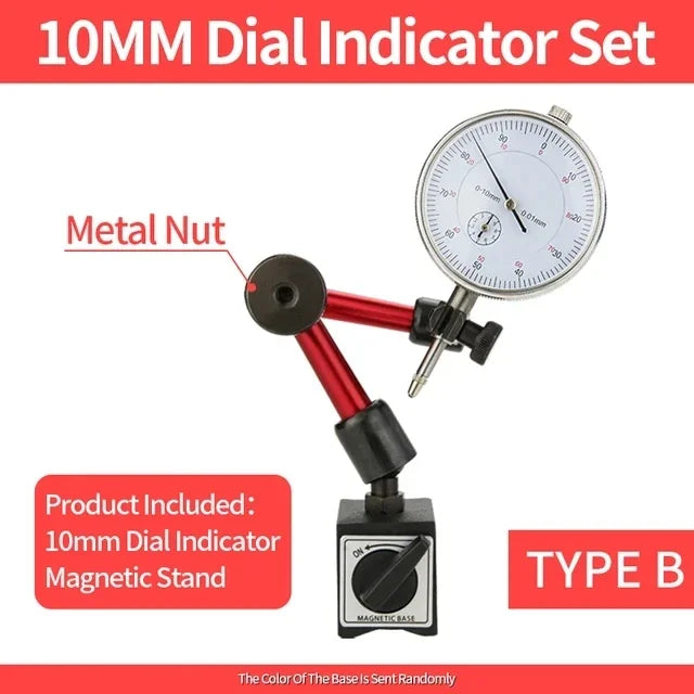 Magnetic Stand Base & Dial Indicator Gauge Measurement Tool Set Dial Indicator Set Richie's 0-10mm