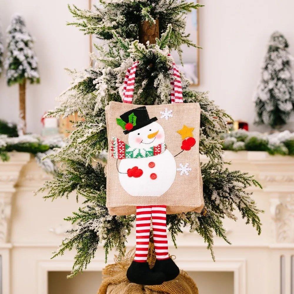 Linen Christmas Gift Bags – Santa Snowman Xmas Designs Christmas Gift Bag Richie's Snowman 14x16cm