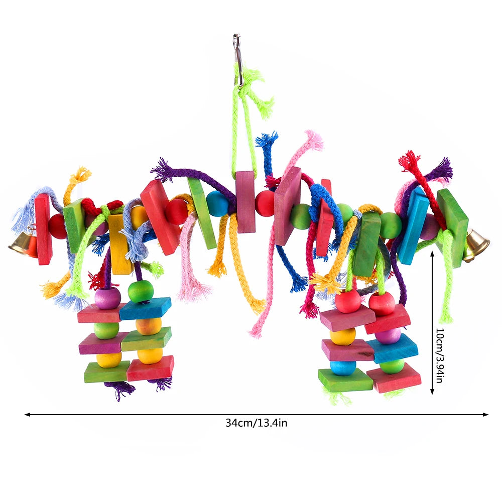 Parrot Chew Toy – Natural Wood & Cotton Rope Bird Swing Bird Chew Toy Richie's color