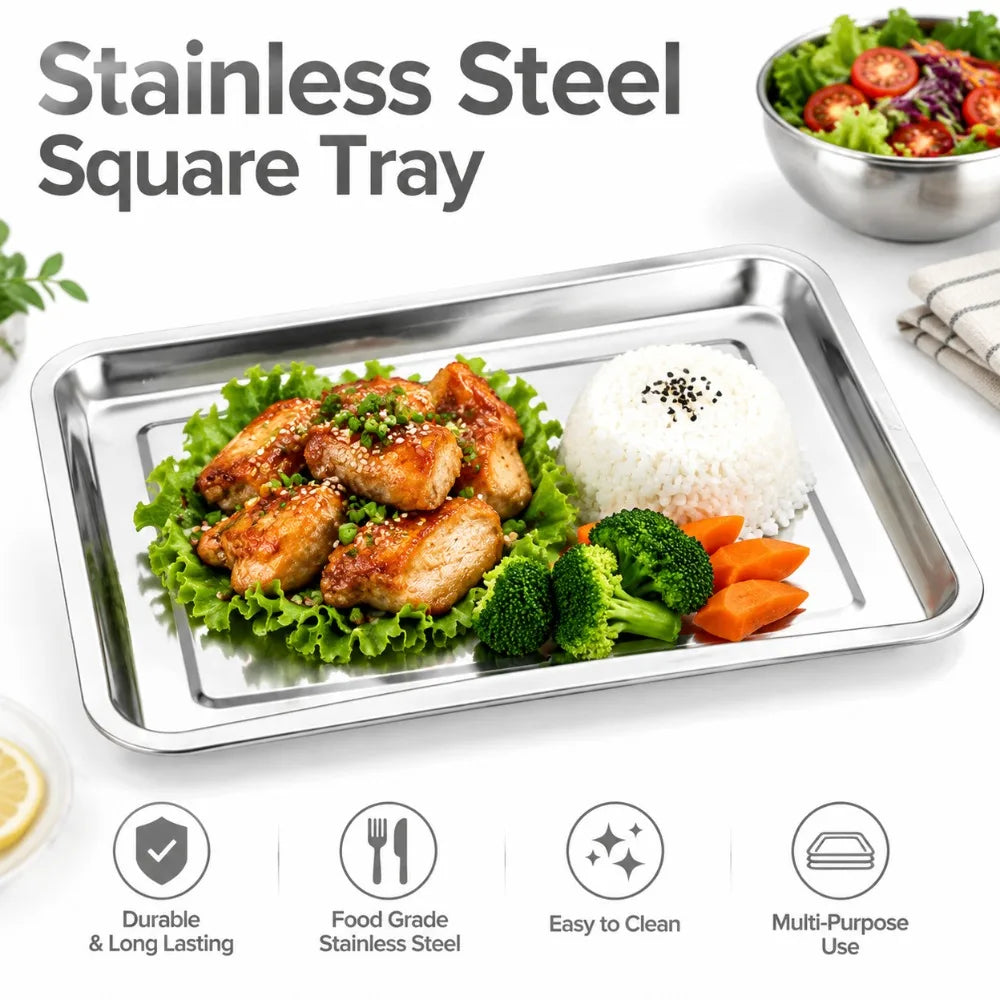 304 Stainless Steel Square Tray – Warp Resistant, Rolled Edge Stainless Steel Baking Tray Richie's