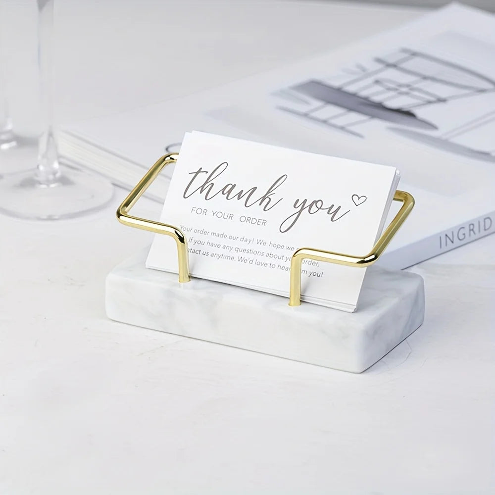 Marble Business Card Holder with Gold Metal Frame | Desktop Business Card Holder Richie's