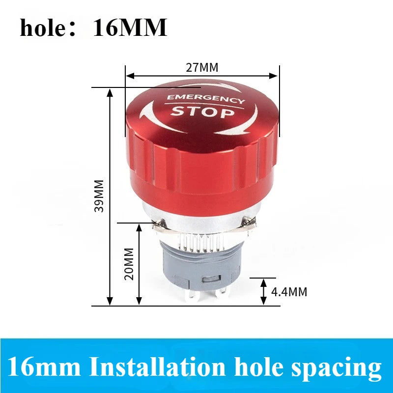 Metal Emergency Stop Button Switch Latching Knob 16/19/22mm Emergency Stop Switch Richie's 16mm 1NO 1NC No wiring