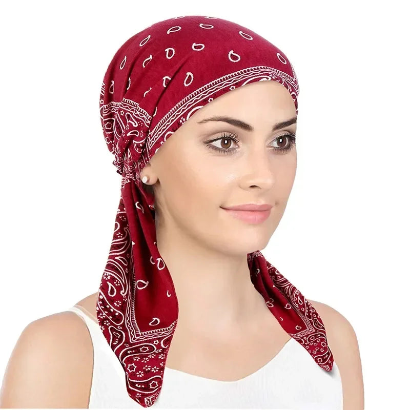 Women's Printed Turban Hat Pre-Tied Head Scarf Cotton Hijab Turban Head Scarf Richie's 02