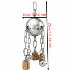 Stainless Steel Hanging Bell Parrot Chew Toy | Natural Wood Bird Chew Toy Richie's