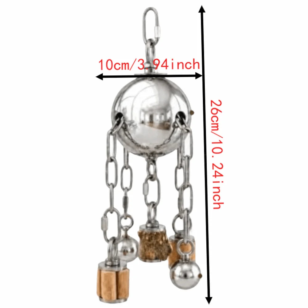 Stainless Steel Hanging Bell Parrot Chew Toy | Natural Wood Bird Chew Toy Richie's