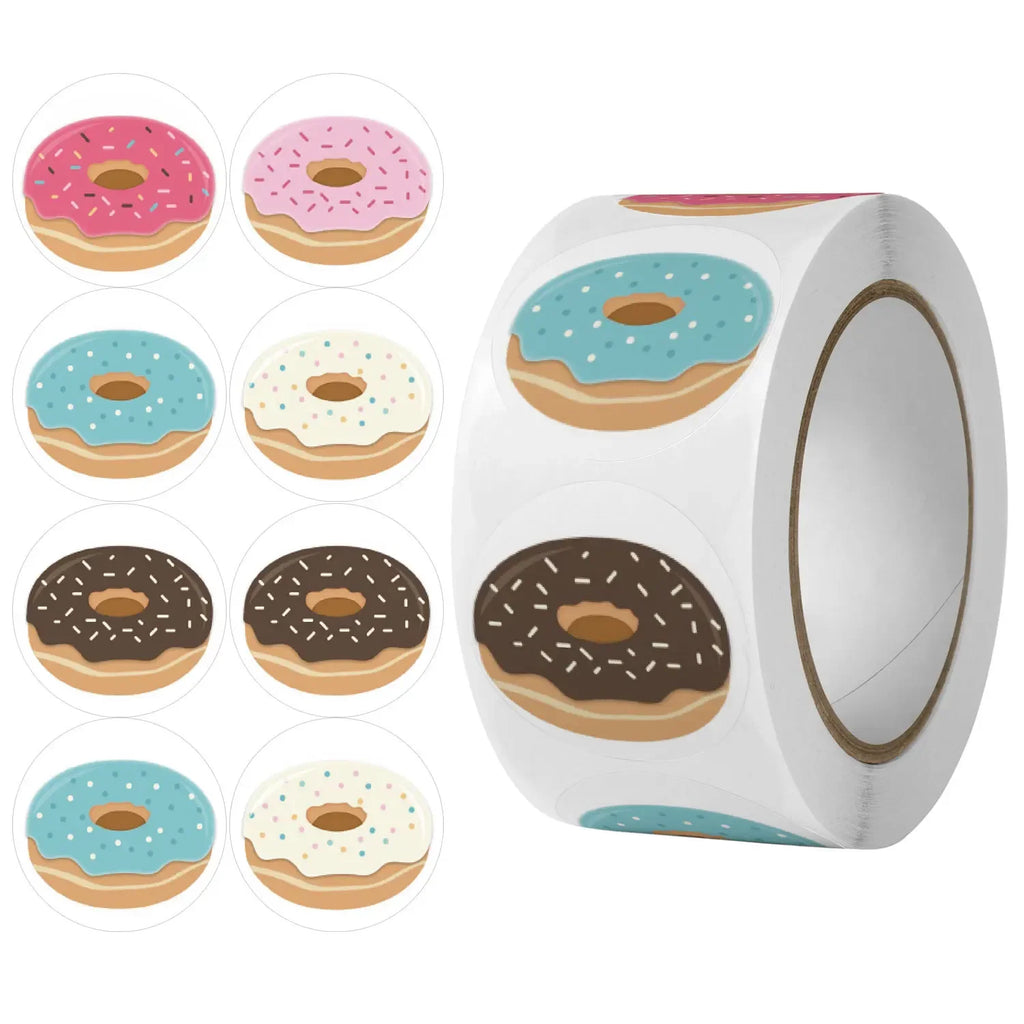 500 Pcs Donut Stickers Roll – DIY Labels & Envelope Seals Decorative Sticker Roll Richie's 1 Roll 500 Pcs