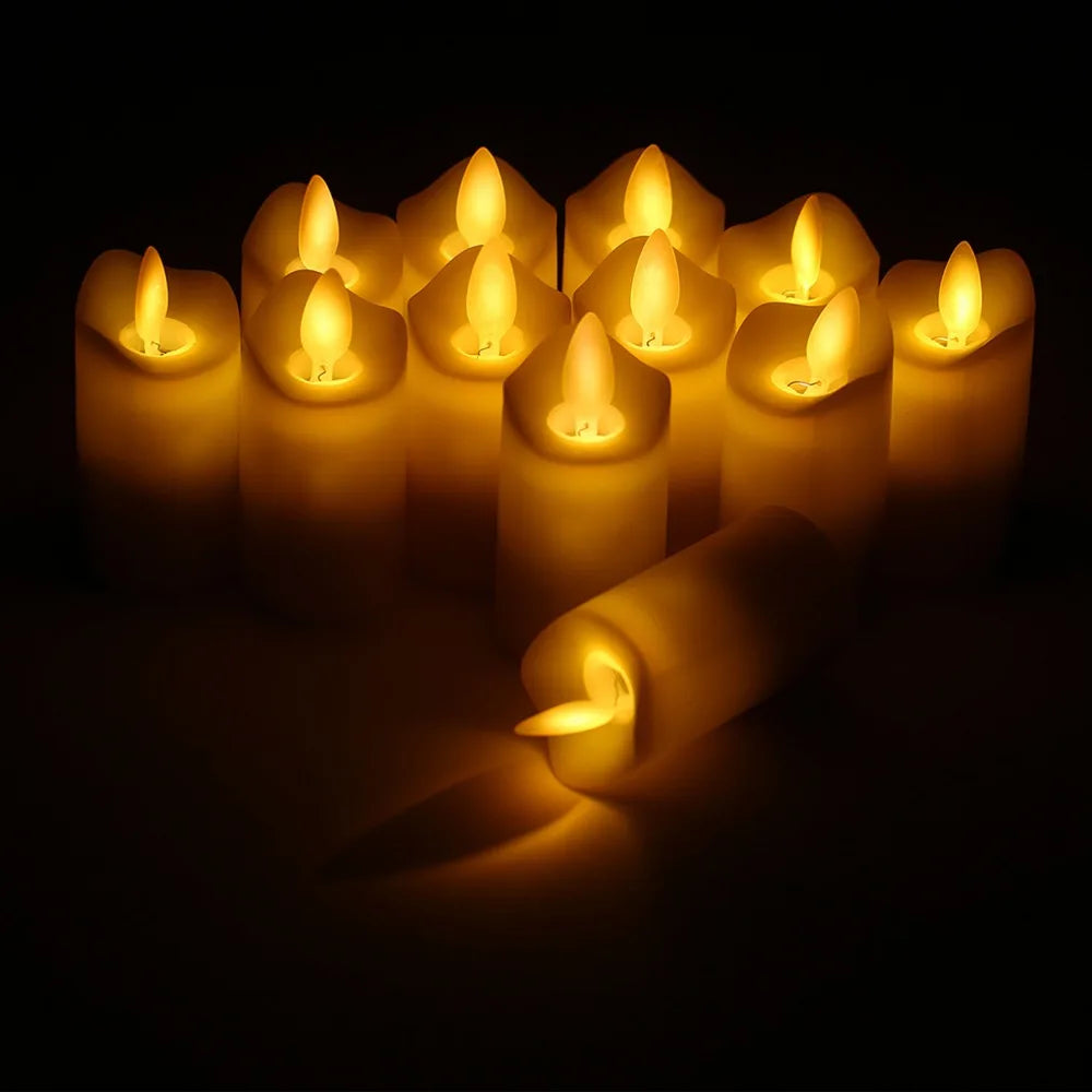 LED Flameless Candles Set 12pc Warm Yellow Rechargeable Base LED Flameless Candles Richie's