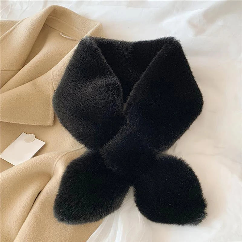 Women's Faux Rabbit Fur Cross Collar Scarf – Plush Wrap Faux Fur Scarf Richie's