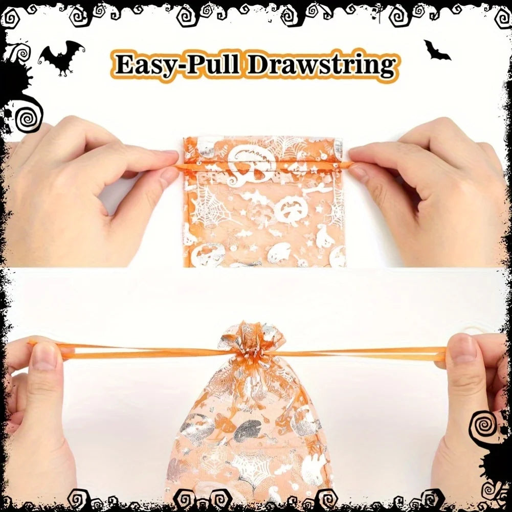 Halloween Tulle Drawstring Gift Bags 4x6in | Candy Party Bags Halloween Party Bags Richie's