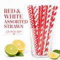 25pcs Red Patterned Biodegradable Paper Straws for Parties Disposable Paper Straws Richie's 25pcs