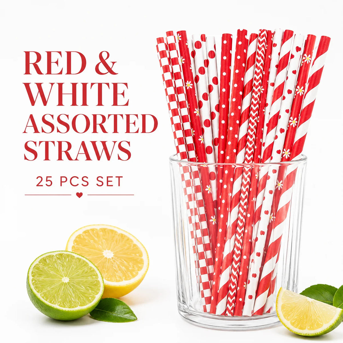 25pcs Red Patterned Biodegradable Paper Straws for Parties Disposable Paper Straws Richie's 25pcs
