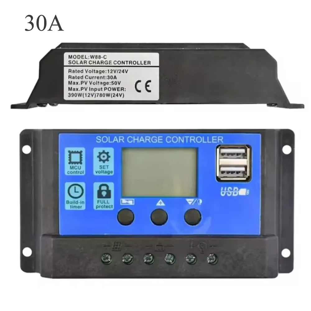 PWM Solar Charge Controller 10A 30A LCD Dual USB 12V 24V Solar Charge Controller Richie's 30 A