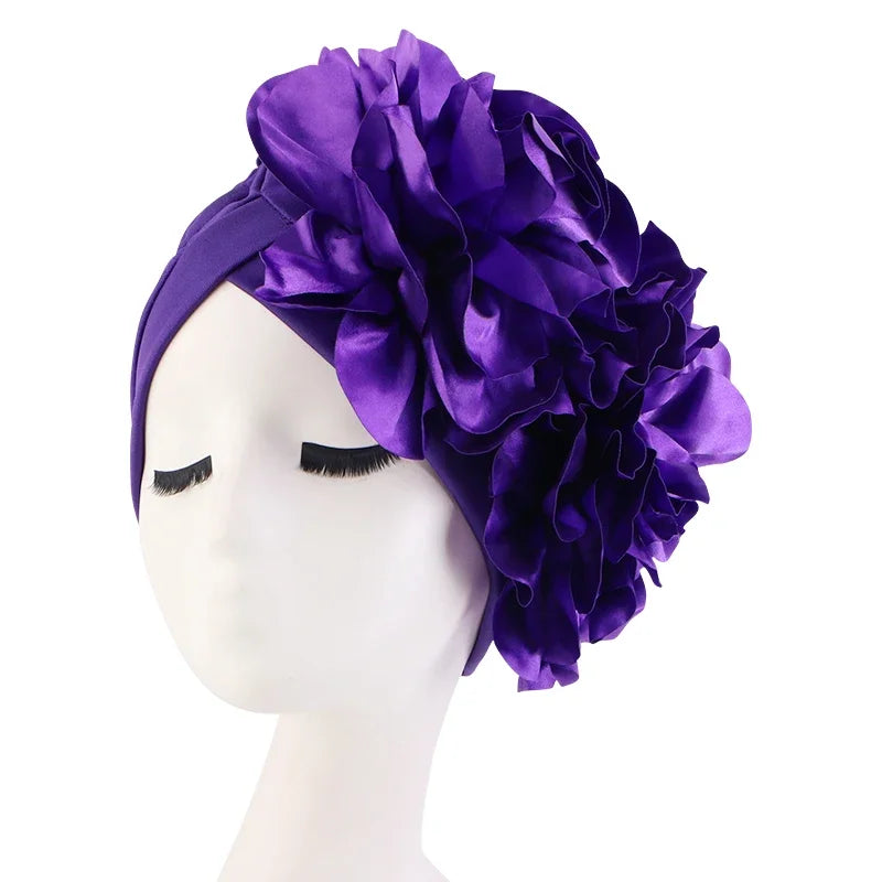 Women's Muslim Hijab Cap Flower Turban Bonnet – 11 Colors Hijab Turban Cap Richie's dark purple One Size