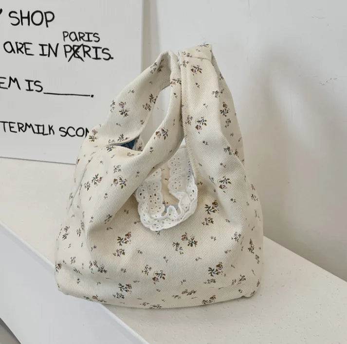 Floral Wrist Bag Women Tote Shoulder Handbag Korean Style Tote Shoulder Bag Richie's Beige