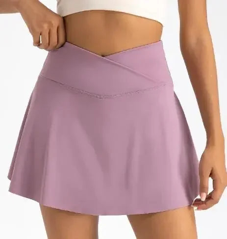 Women's High Waist Tennis Skirt with Pockets & Compression Shorts Tennis Activewear Skirt Richie's bean paste powder XXL