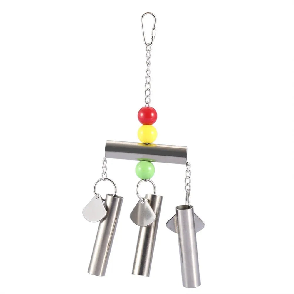 Stainless Steel Hanging Bell Toy for Birds with Colorful Beads Bird Cage Toy Richie's WHITE