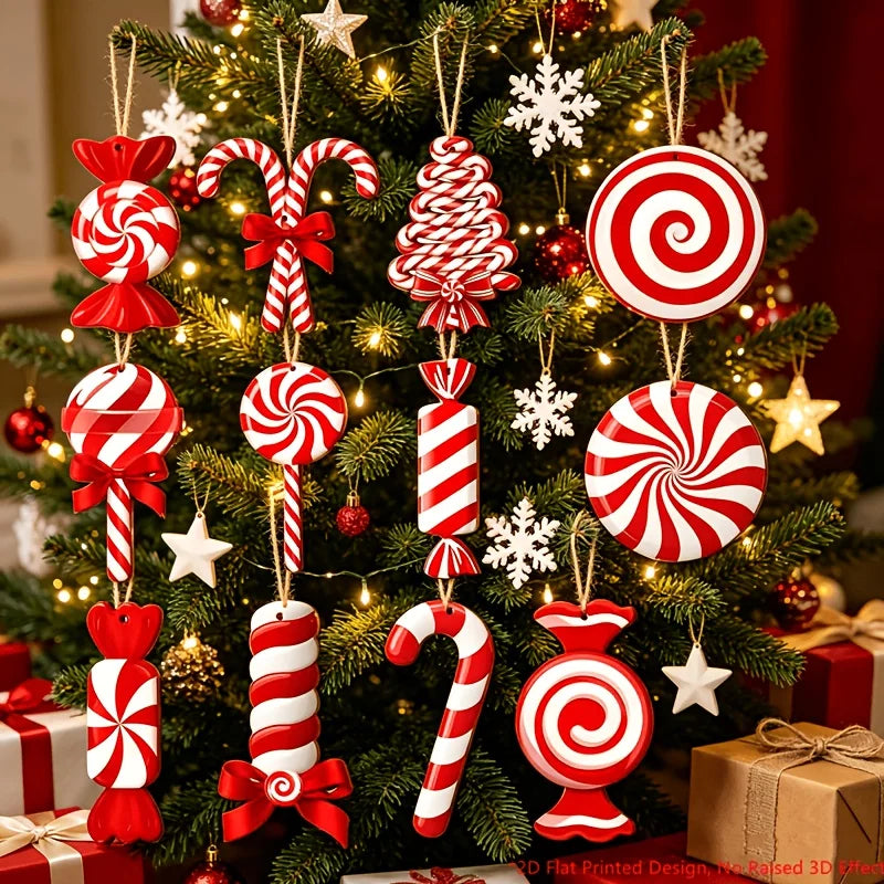 Wood Candy Cane Christmas Ornaments 12/24pcs – Red & White Christmas Ornaments Richie's