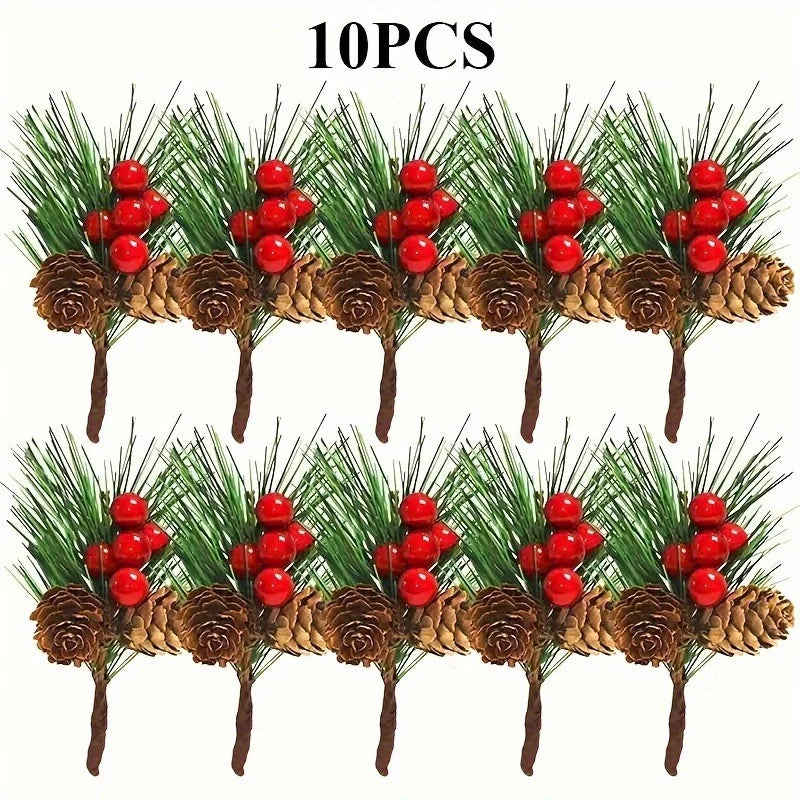 Artificial Pine Cones & Red Berries Holiday Picks – 6/10 Pcs Holiday Decoration Picks Richie's