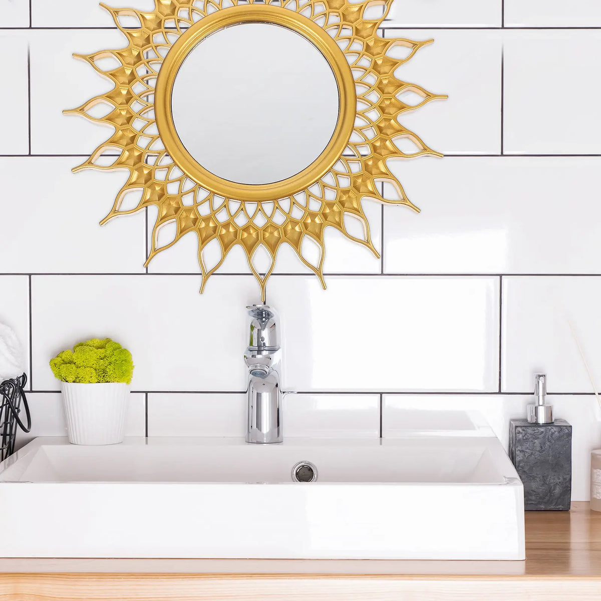 3-Pack Gold Sunburst Round Wall Mirrors – European Style Decorative Wall Mirror Richie's