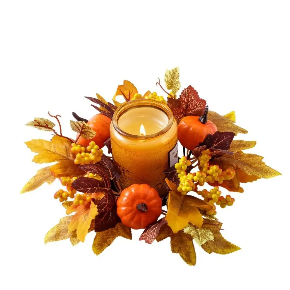 Autumn Maple Leaf Candle Wreath Ring – Harvest Table Centerpiece Candle Wreath Ring Richie's
