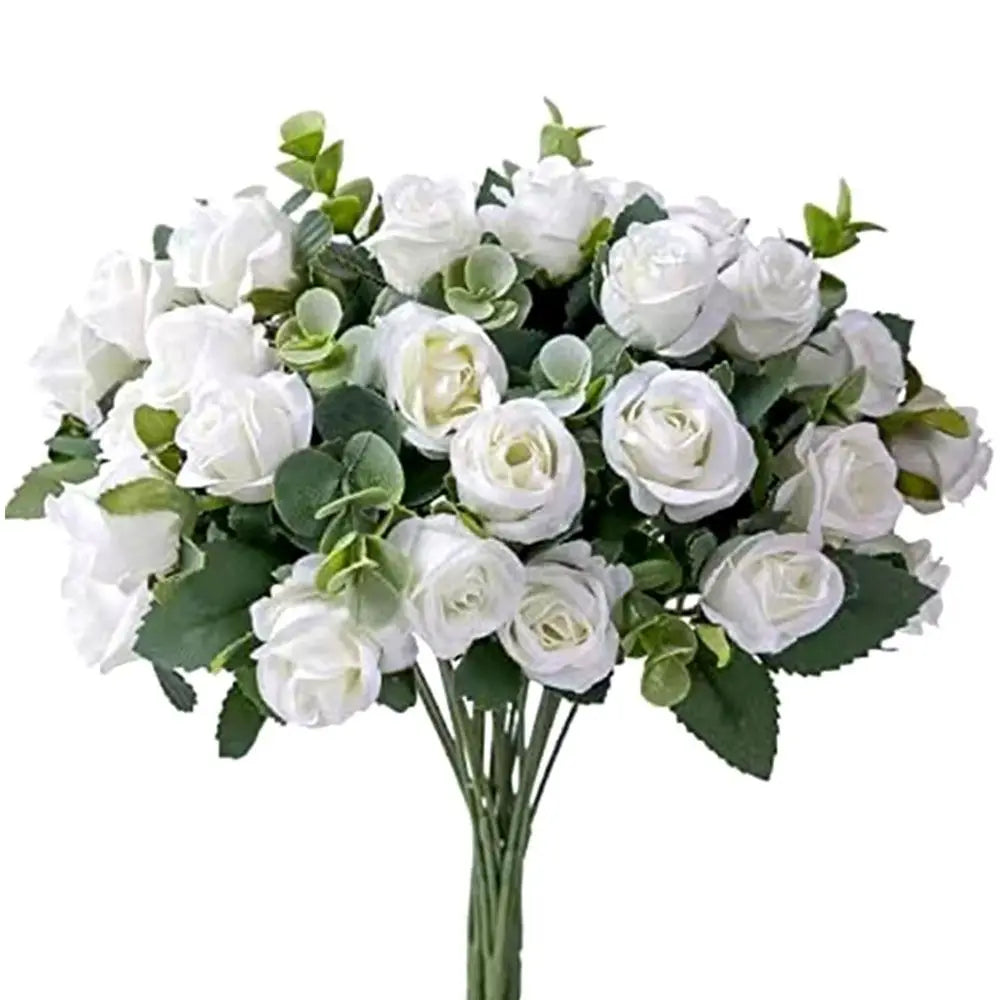 Artificial Eucalyptus Rose Bouquet – Lifelike Floral Décor Artificial Flower Bouquet Richie's white