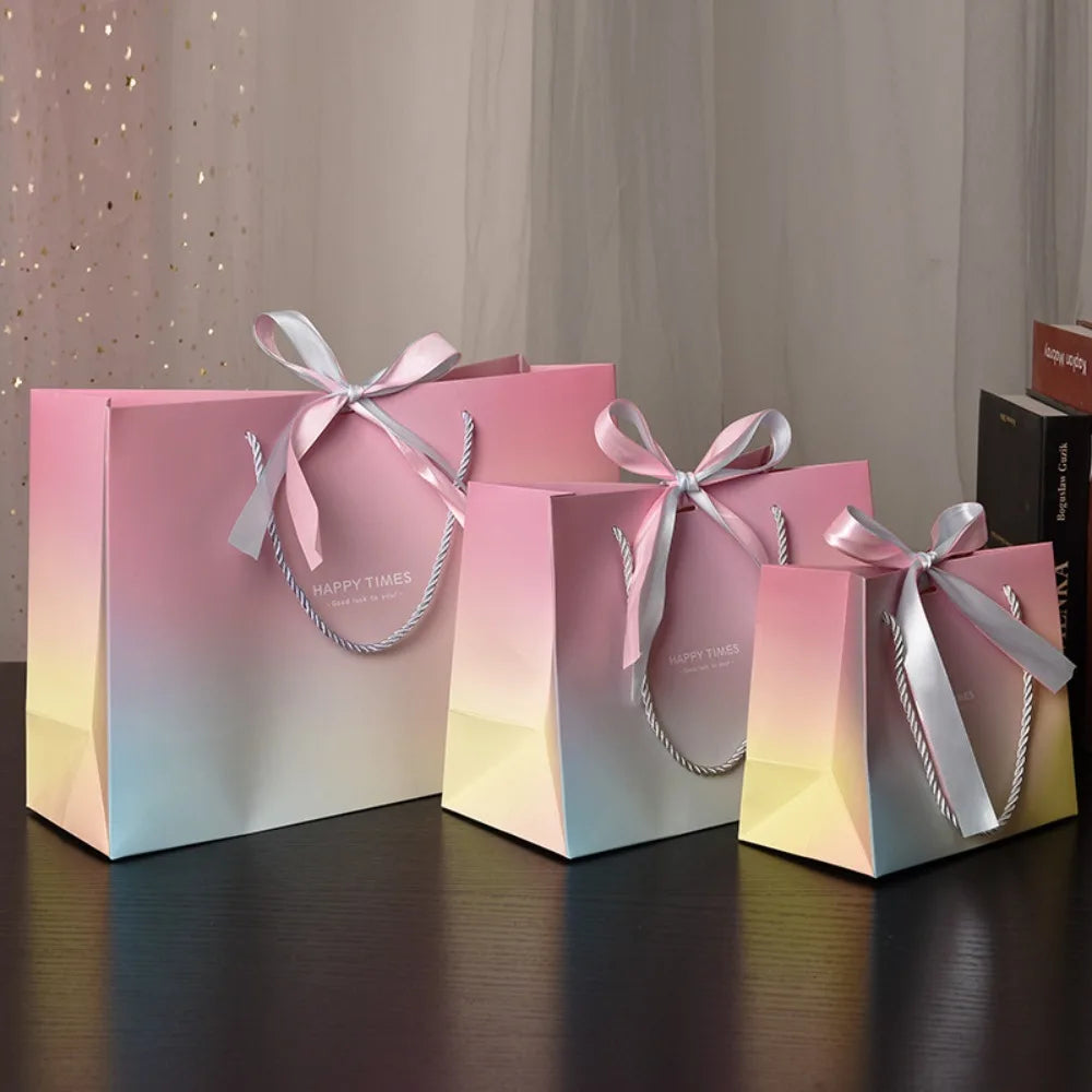 Pink Paper Gift Bags with Handles & Bow Ribbon | Party Favor Paper Gift Bags Richie's