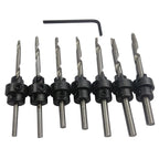 7-Pc Tapered Countersink Drill Bit Set with Stop Collars | HSS Countersink Drill Set Richie's