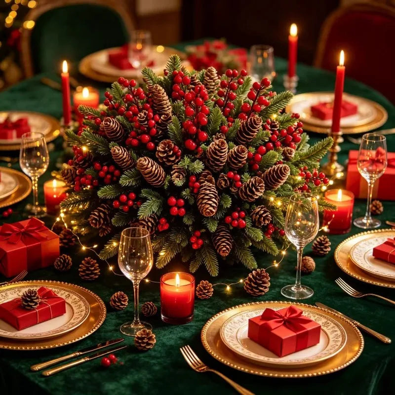 24pcs Artificial Pine, Pinecone & Red Berry Christmas Bouquet Christmas Decor Set Richie's