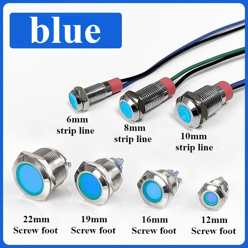 Metal LED Indicator Signal Lamp IP65 Waterproof 3–220V Multi-Size LED Indicator Lamp Richie's blue 110V-220V 8mm strip line