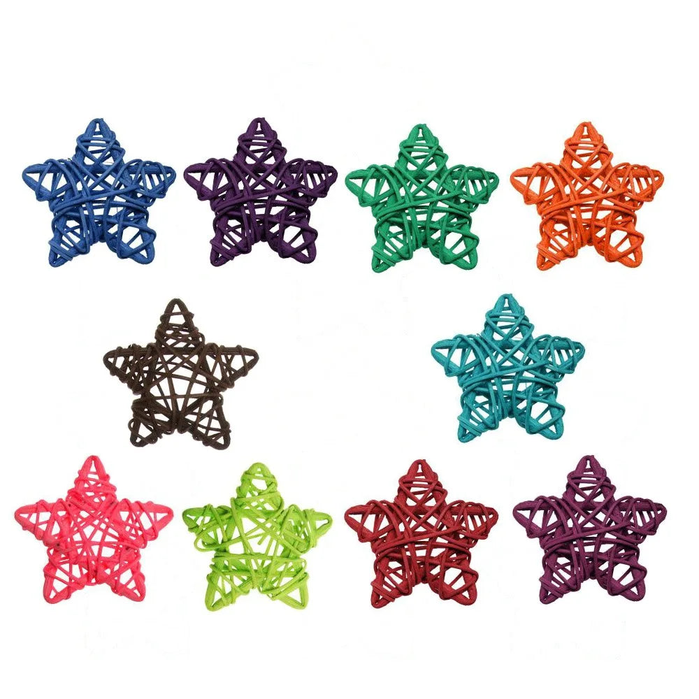 10PCS Rattan Ball Star Heart Moon Fish Xmas Tree Ornaments Christmas Ornaments Richie's 6cm star-multicolor