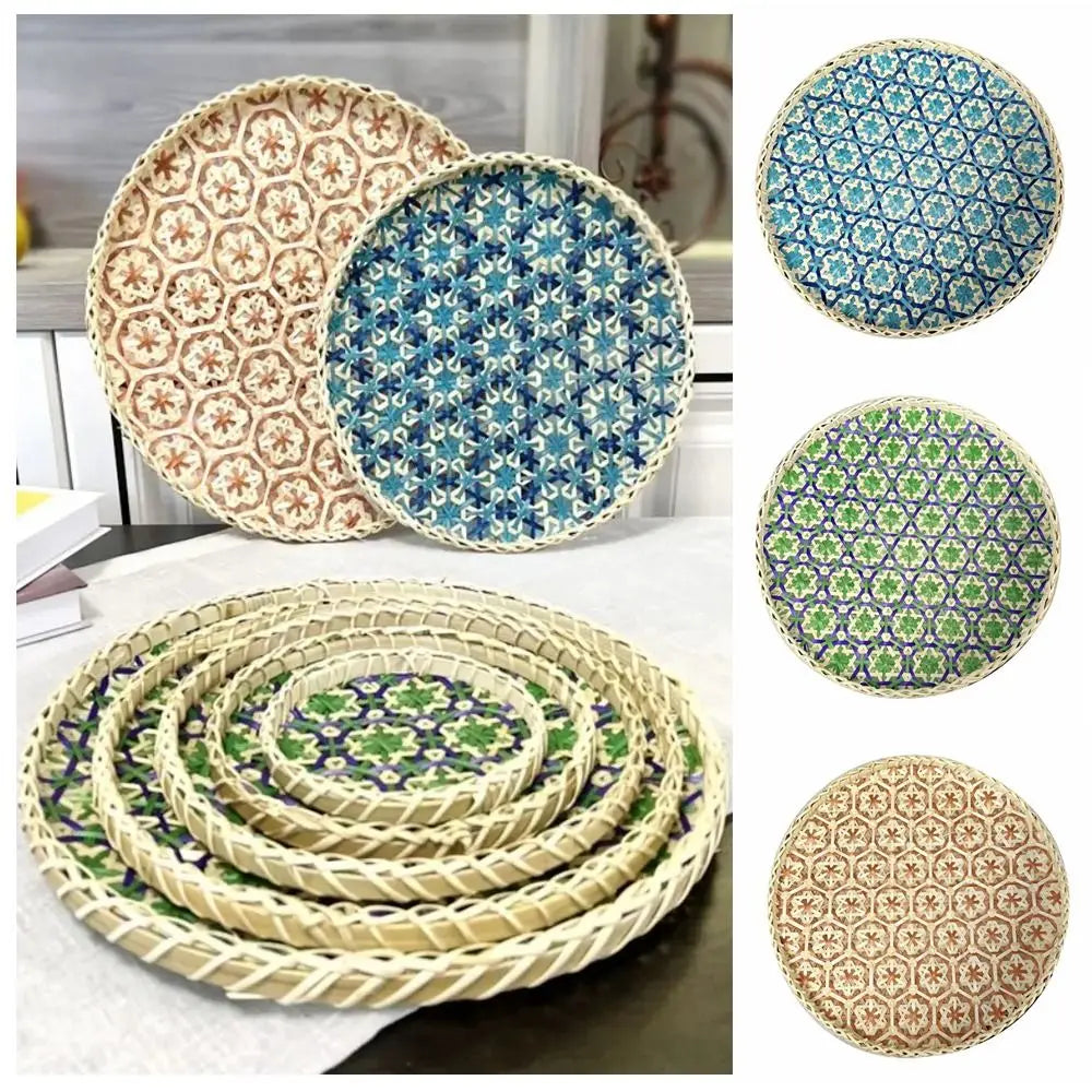 Bohemian Bamboo Woven Fruit Basket – Handwoven Round Tray Bamboo Woven Basket Richie's