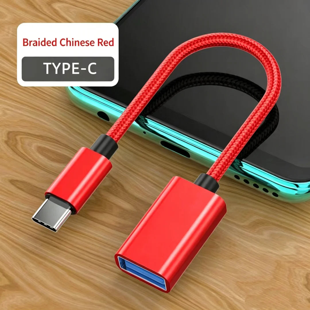 Type-C to USB 2.0 OTG Braided Adapter Cable | 5 Colors USB OTG Adapter Cable Richie's Red
