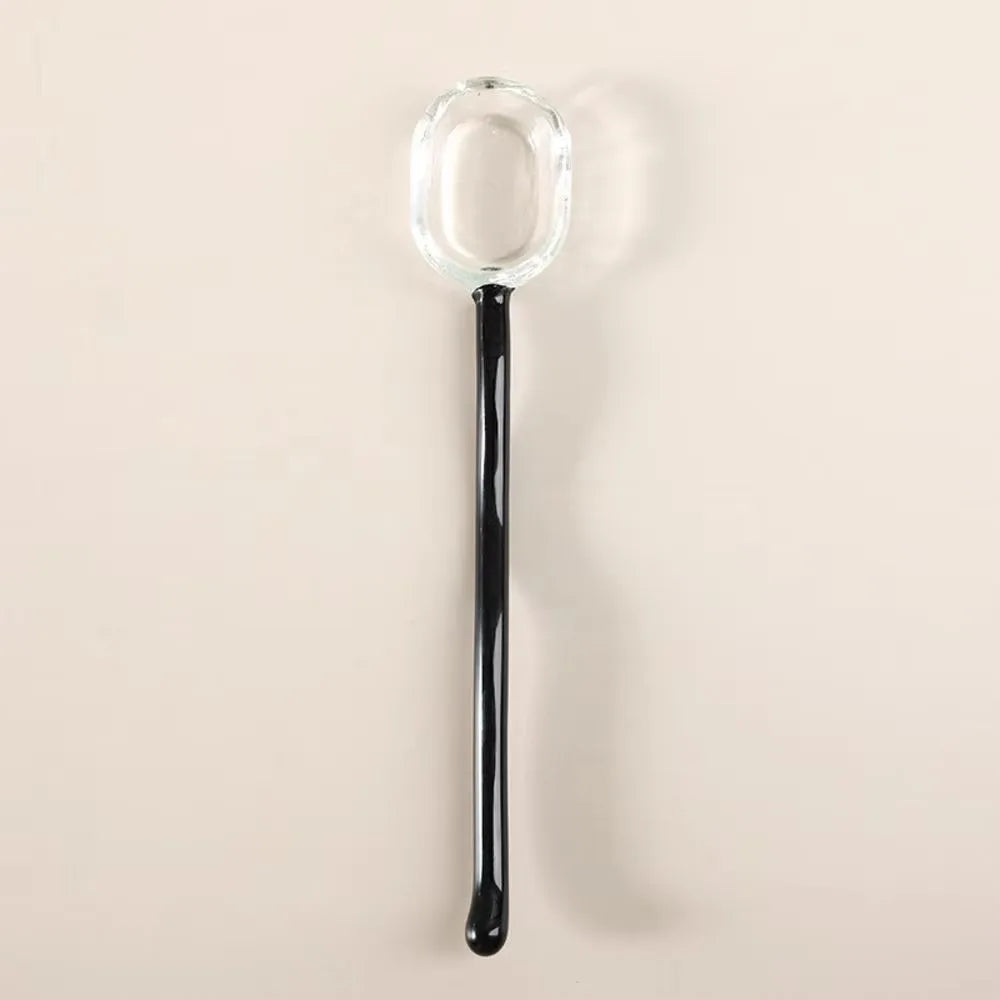 Glass Dessert Spoon – Heat-Resistant Long Handle Tea & Milk Spoon Glass Dessert Spoon Richie's Black transparent