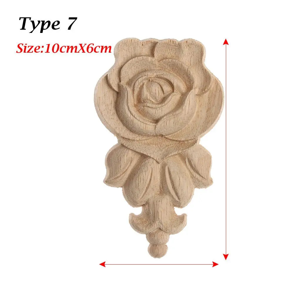 Unpainted Wood Carved Rose Flower Applique Furniture Ornament Wood Carved Applique Richie's type 7-10cmX6cm-