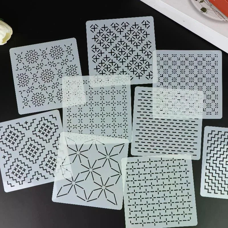 Sashiko Embroidery Stencils 9/32Pcs Reusable Geometric Templates Embroidery Stencil Set Richie's