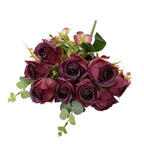 9-Head Multicolor Artificial Rose Bouquet – Bridal & Home Decor Artificial Flower Bouquet Richie's Dark Red