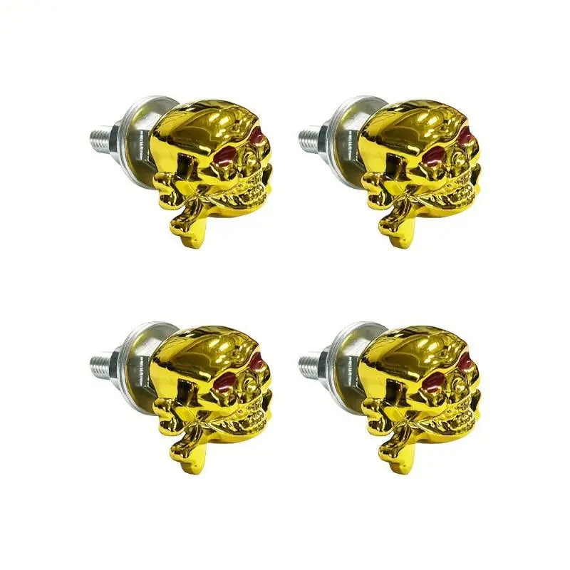 4Pcs 3D Skull License Plate Bolts for Cars & Motorcycles License Plate Fasteners Richie's Gold 4pcs