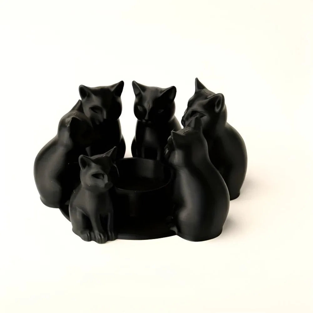 3D Printed Black Cat Ring Candle Holder Set of 6 | PLA Candle Holder Set Richie's a