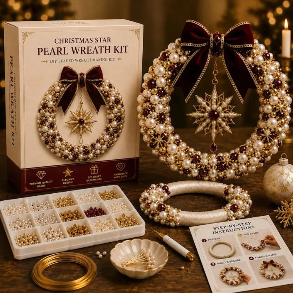 DIY Pearl Bead Christmas Wreath Kit – 30cm Holiday Craft Set DIY Craft Kit Richie's C