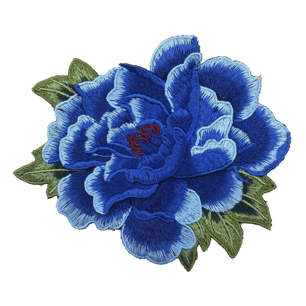 3D Peony Embroidery Patch Ethnic Floral Sew-On Appliqué Embroidery Patch Richie's Dark Blue