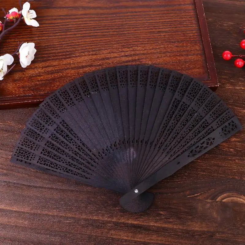Chinese Hollow Carved Wooden Folding Fan – Wedding & Décor Prop Decorative Folding Fan Richie's Black