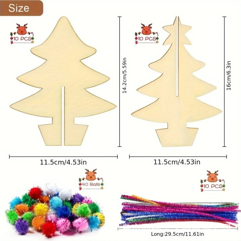 70-Piece DIY Wooden Christmas Tree Craft Set – Paint & Build DIY Wood Craft Kit Richie's 70pcs