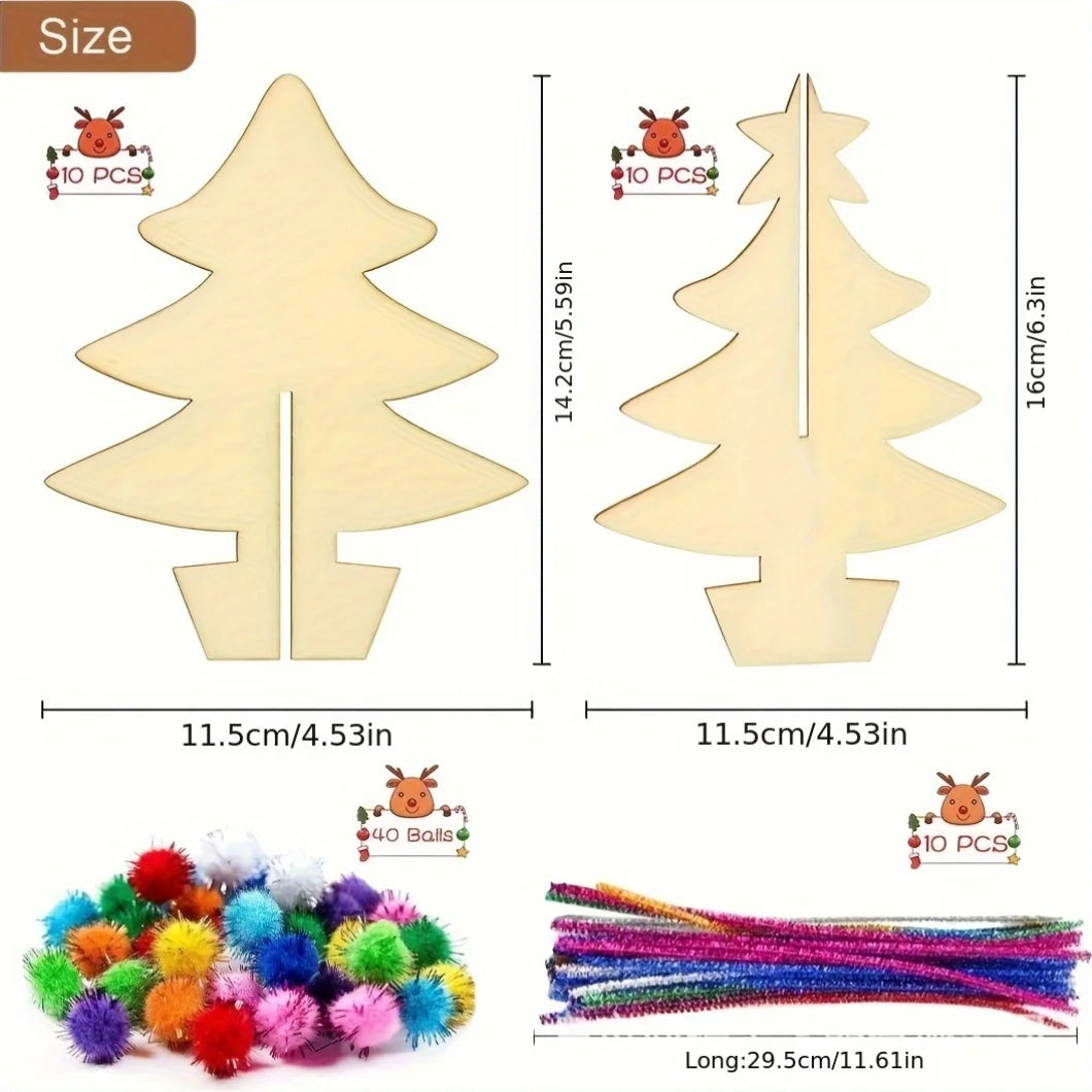 70-Piece DIY Wooden Christmas Tree Craft Set – Paint & Build DIY Wood Craft Kit Richie's 70pcs
