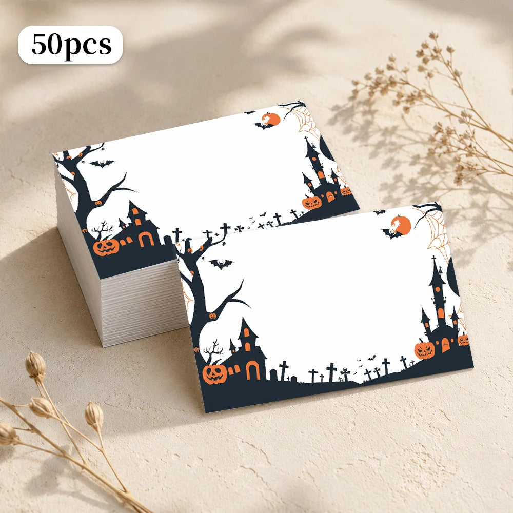 50pcs Halloween Blank Message Cards – Pumpkin & Castle Design Greeting Cards Richie's