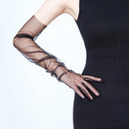 Women's Lace Tulle Long Gloves – Wedding, Prom & Party Bridal Lace Gloves Richie's black
