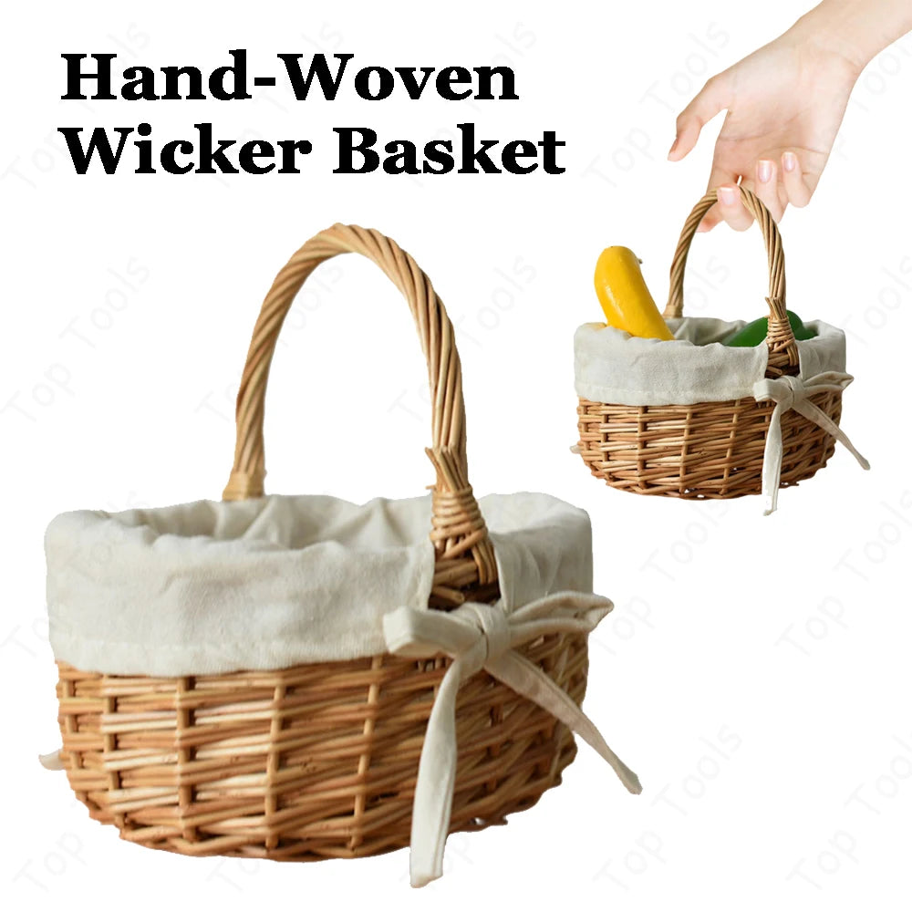 Handmade Wicker Basket with Handle – Woven Rattan Storage Wicker Storage Basket Richie's