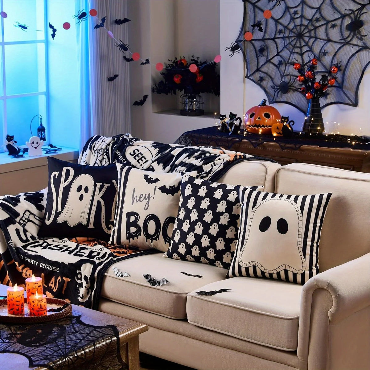Halloween Ghost Pillow Covers 18x18 Set of 4 – Spooky Stripe Pillow Covers Richie's