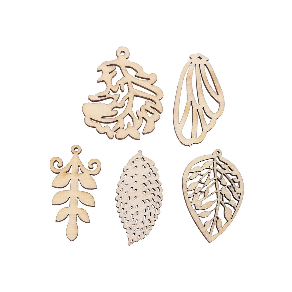 50Pcs Hollow Leaf Wooden Cutouts DIY Craft Embellishments Wood Craft Cutouts Richie's